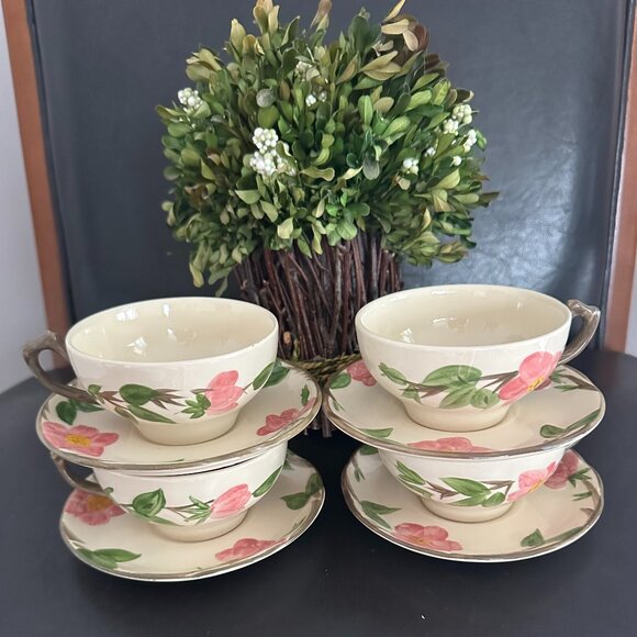 Franciscan Desert Rose Flat Tea Cup & Saucer Set of 4 England Earthenware Discon - Picture 1 of 7
